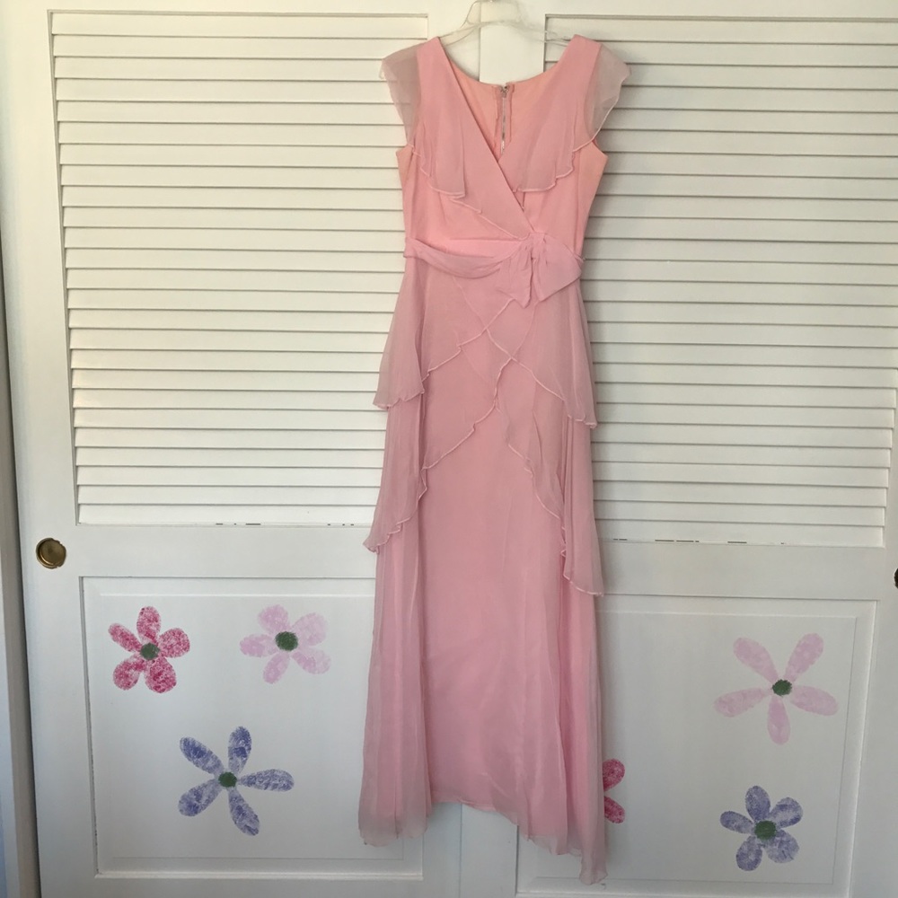 VINTAGE 70s Pink Ruffle Prom Dress